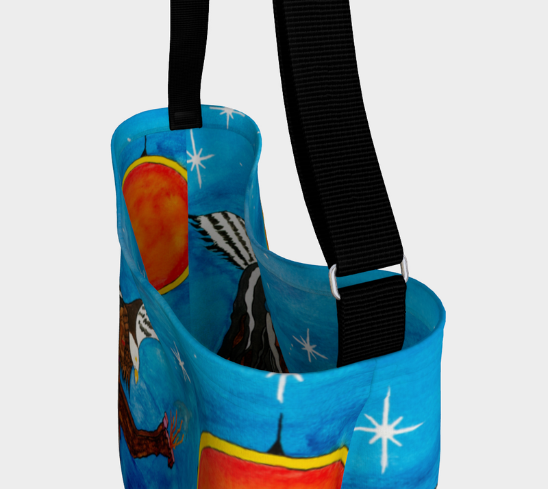 "The Night Offering - Miigaawey Dibigahn" by Elder Ma-Nee Chacaby - Stretchy Tote Bag