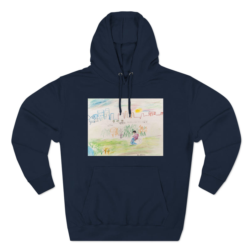 "Ma-Nee Thinking About the Offering City" by Elder Ma-Nee Chacaby - All-Genders Pullover Hoodie