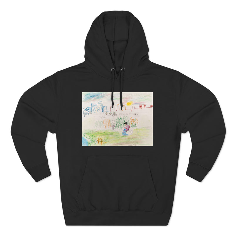 "Ma-Nee Thinking About the Offering City" by Elder Ma-Nee Chacaby - All-Genders Pullover Hoodie