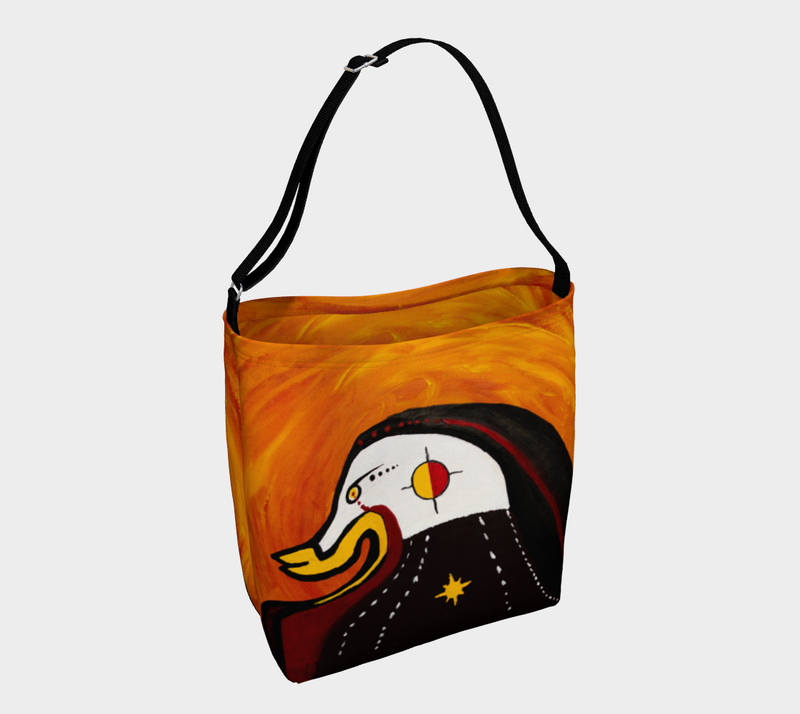 "Bird Awaits Peaceful" by Elder Ma-Nee Chacaby - Stretchy Tote Bag