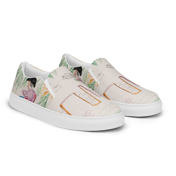 "Ma-Nee Thinking About the Offering City" by Elder Ma-Nee Chacaby - Women’s Slip-On Shoes